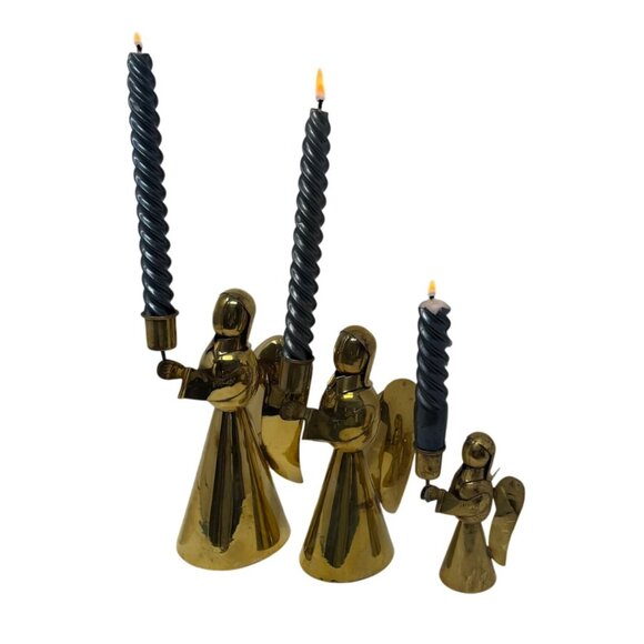 Mid 20th Century Brass Swirl Design Candlestick Candle Holders Set 3 Graduated - Picture 4 of 10